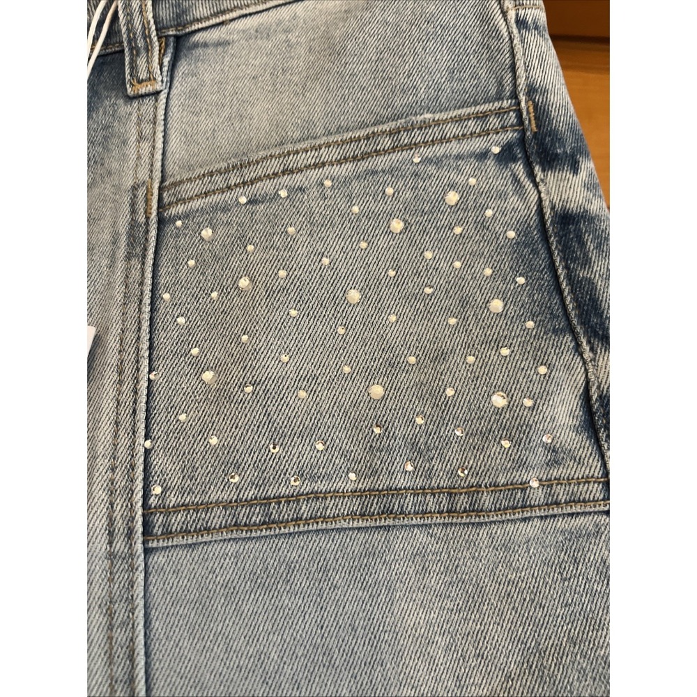 Bayeas women's Mid Rise Wide 28 Jeans Rhinestones On Pockets Light Wash - Picture 2 of 8